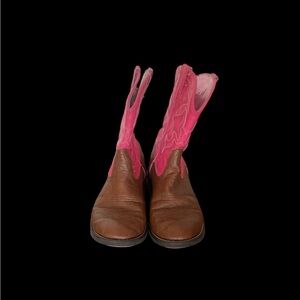 Roper cowgirl boots, girls size 1, pink and brown.